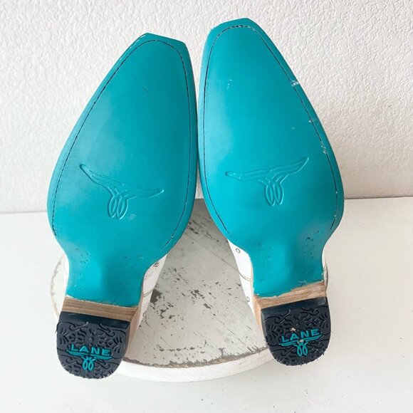 Lane CALYPSO Womens Cowboy Boots 7.5 White Western Cowgirl Mid Calf Pointed Toe - Picture 8 of 11